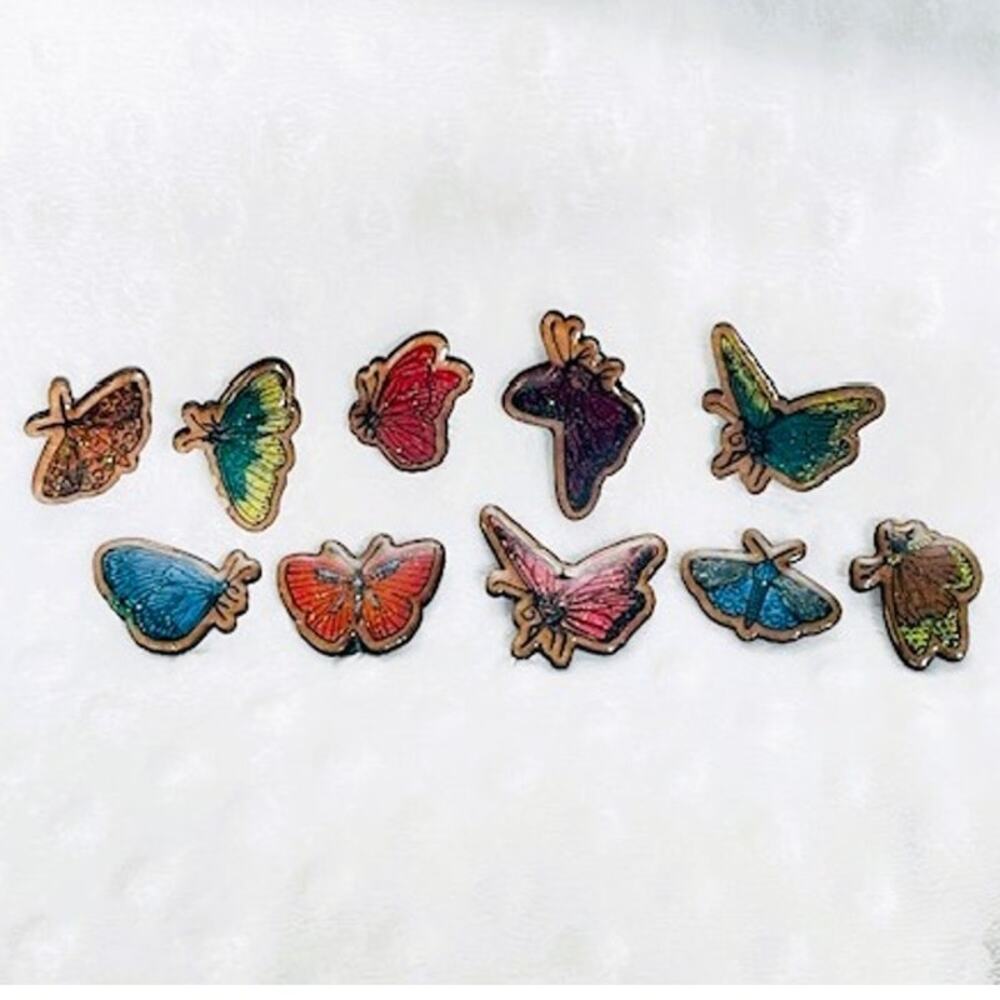 Set of (12) Magnetic, Wooden, Butterflies w/Poly Coat & Glitter Accents-NEW